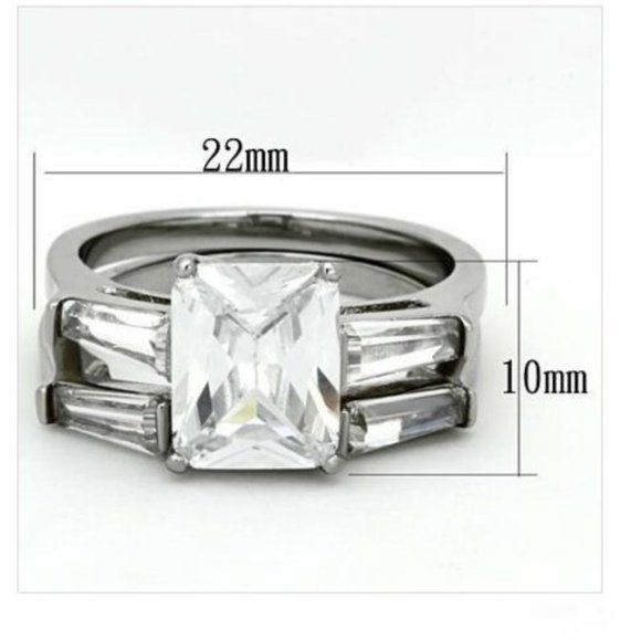 Princess Cut Engagement Wedding Ring Set Size 9 10 CZ Silver Rhodium Plated - Picture 7 of 12
